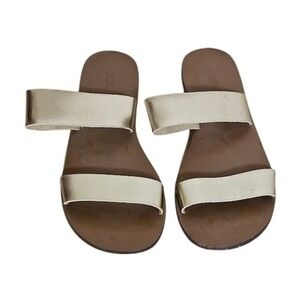 J. Crew Slide Sandals Women Size 7 Gold Metallic Two Strap Slip On Flats